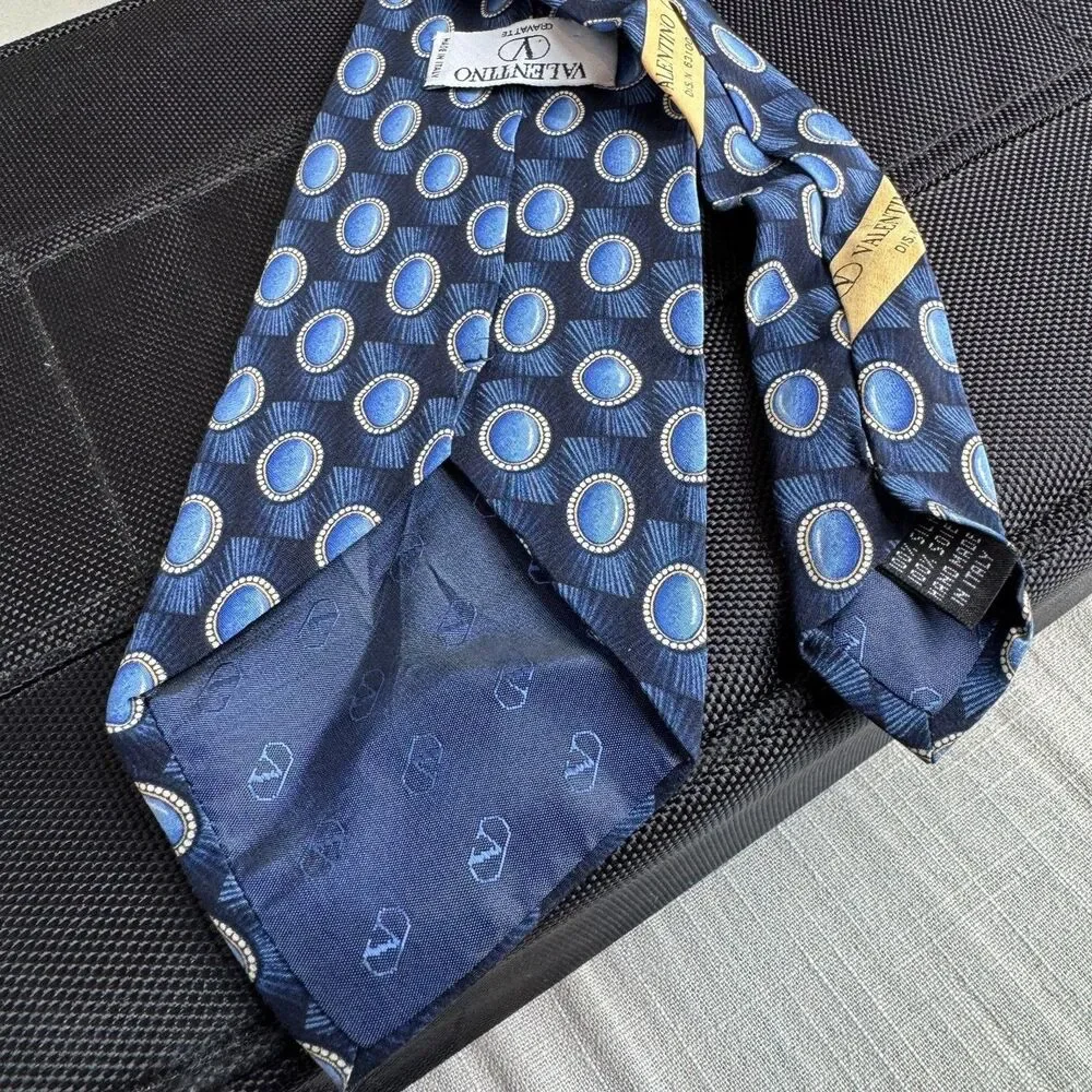 Valentino Cravatte Silk Tie Men's Blue White Stripe 4